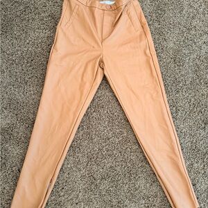 Fashion Nova Tan Faux Leather High-Rise Pants